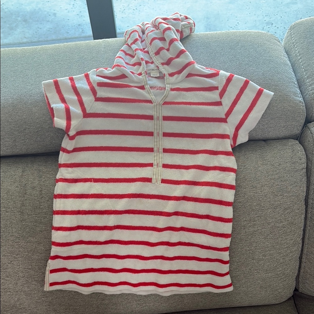 Red and White Striped Towel Hooded Top Crewcut